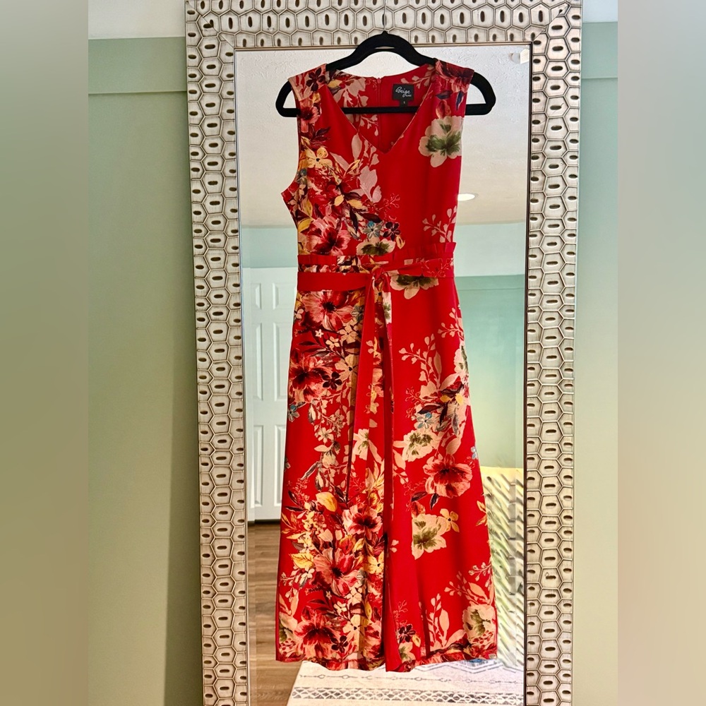 Beige by eci Red Floral jumpsuit